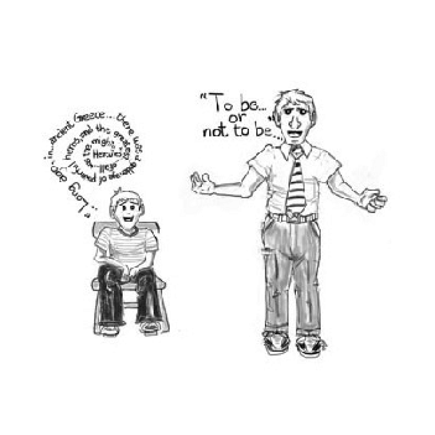 Natural Language Acquisition on the Autism Spectrum book, illustration of a teacher helping an autistic student improve self-generated language