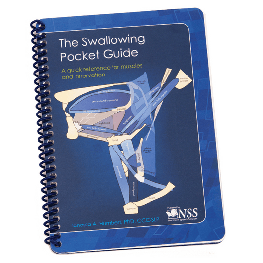 Blue spiral-bound book titled 'The Swallowing Pocket Guide' on a white background