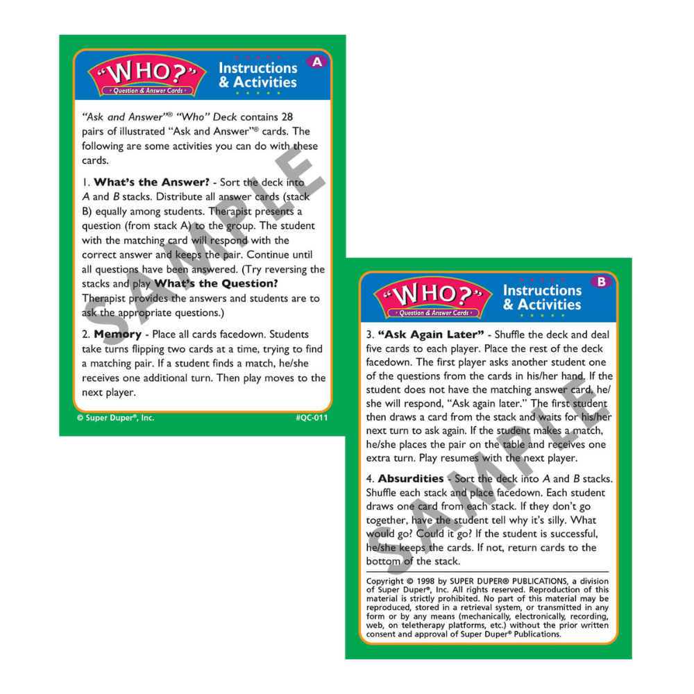 Ask And Answer® "WH" Question Cards