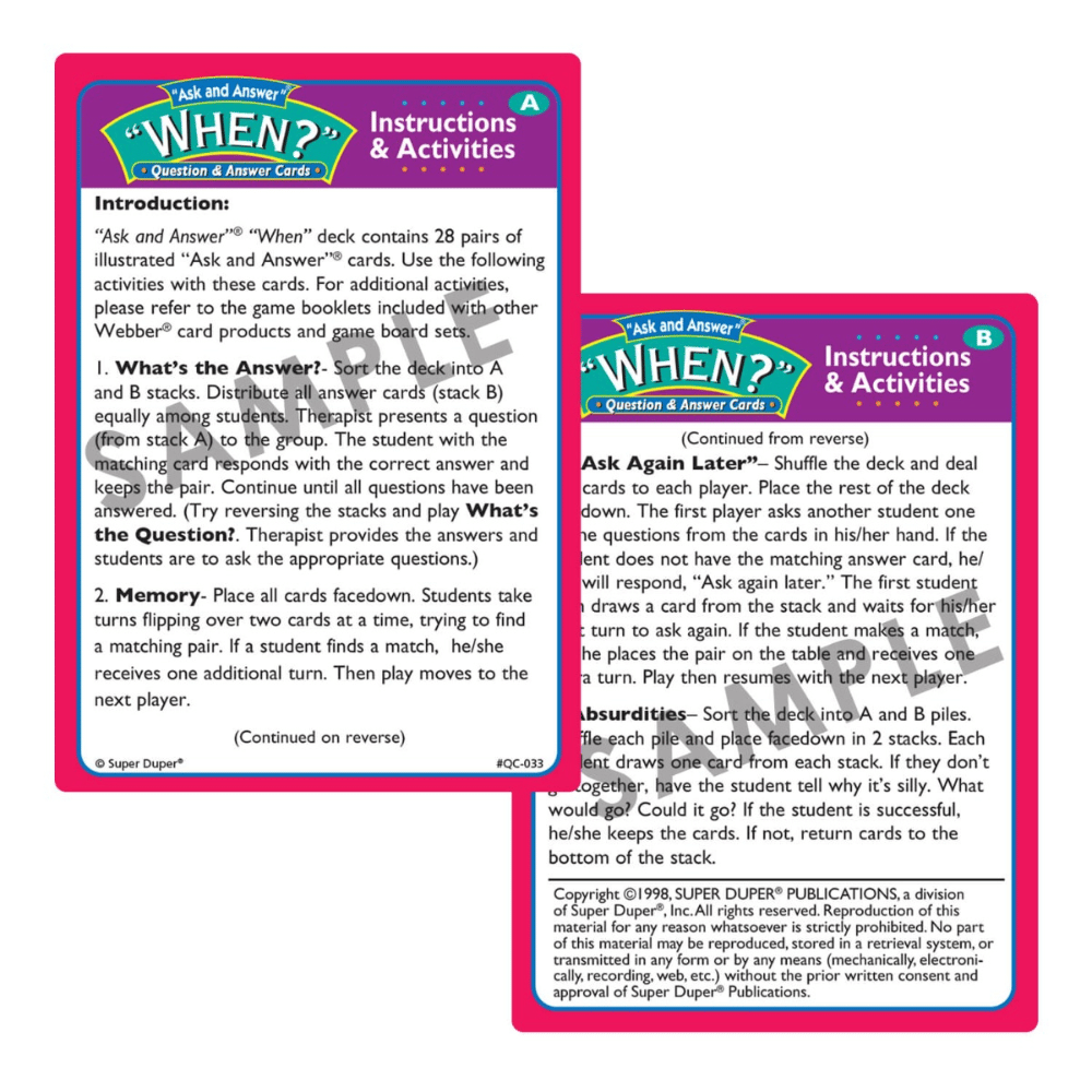 Ask And Answer® "WH" Question Cards