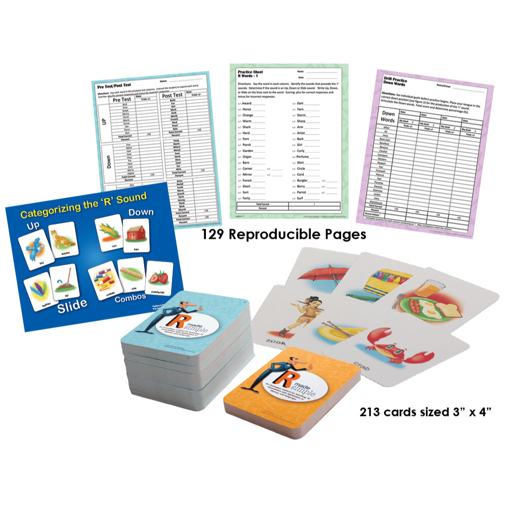 Educational materials including cards and reproducible pages on a white background