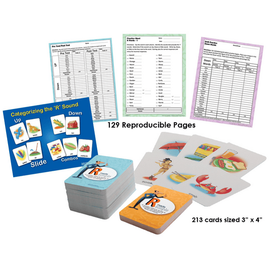 Educational materials including cards and reproducible pages on a white background