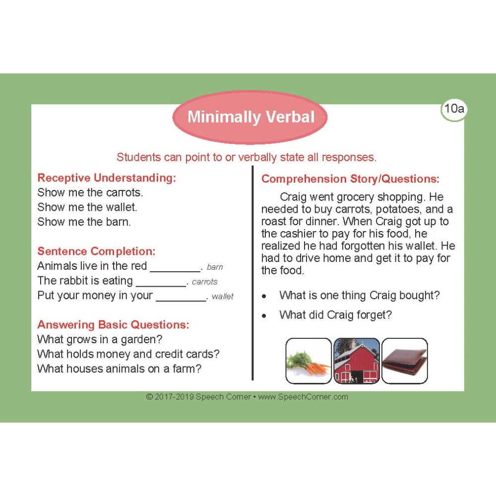 Speech Corner Photo Cards for Minimally Verbal Individuals