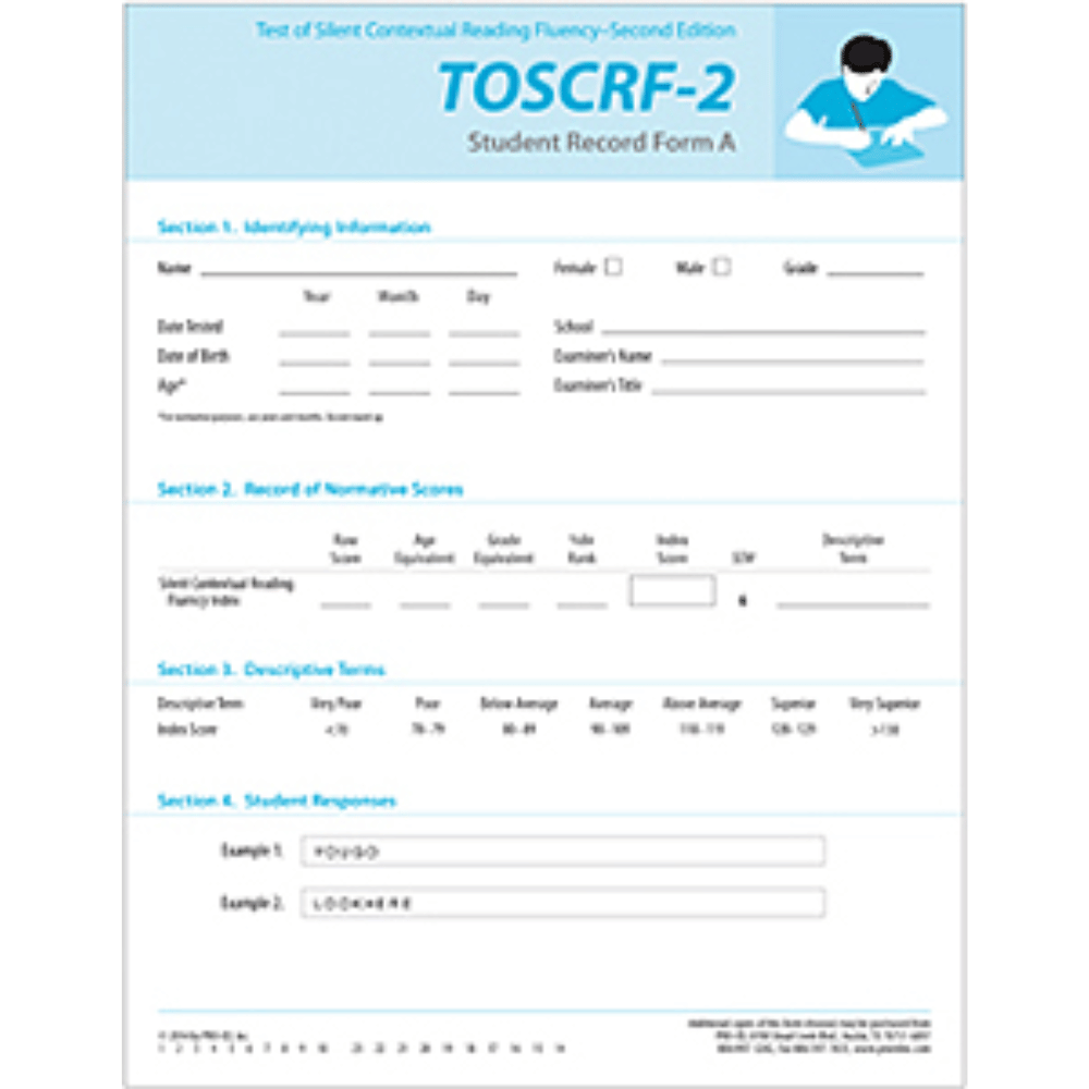 TOSCRF-2: Test of Silent Contextual Reading Fluency (Second Edition) Student Record Form A