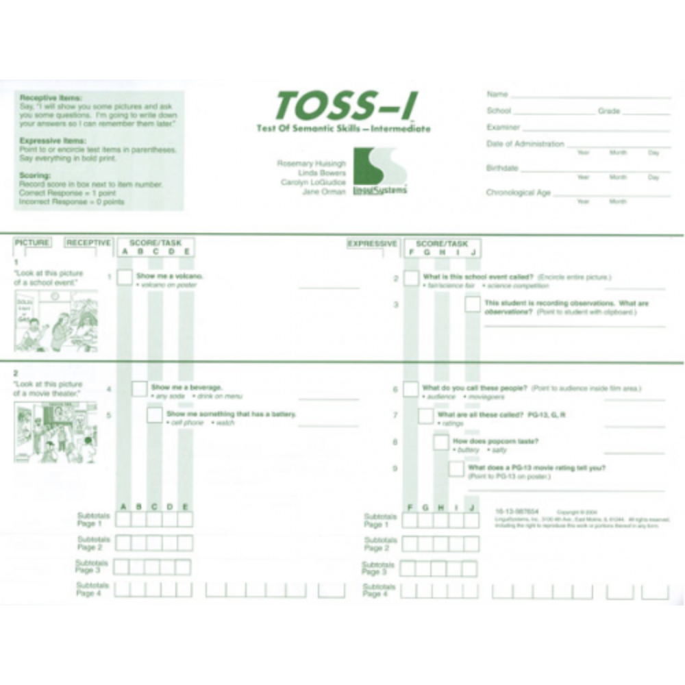 TOSS-I Test Forms