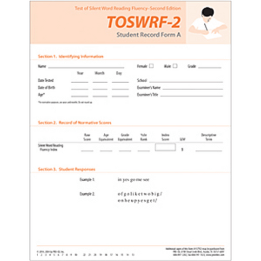 TOSWRF-2: Test of Silent Word Reading Fluency (Second Edition) Student Record Form A