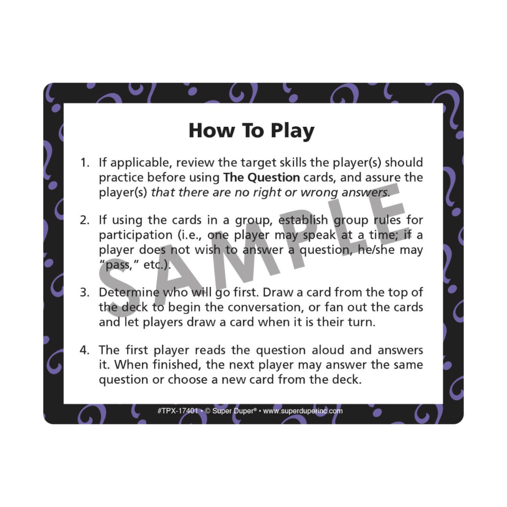 The Question Conversation Starter Cards Instructions