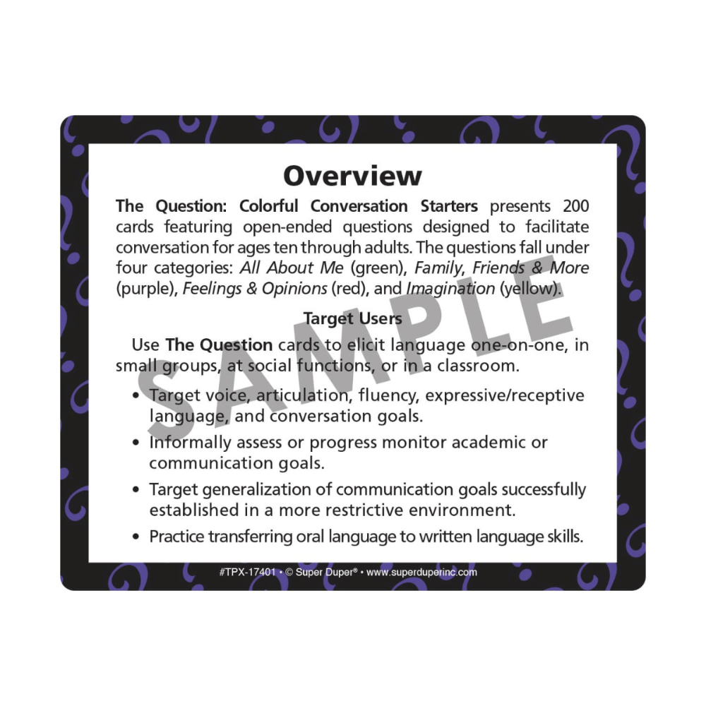The Question Conversation Starter Cards Overview