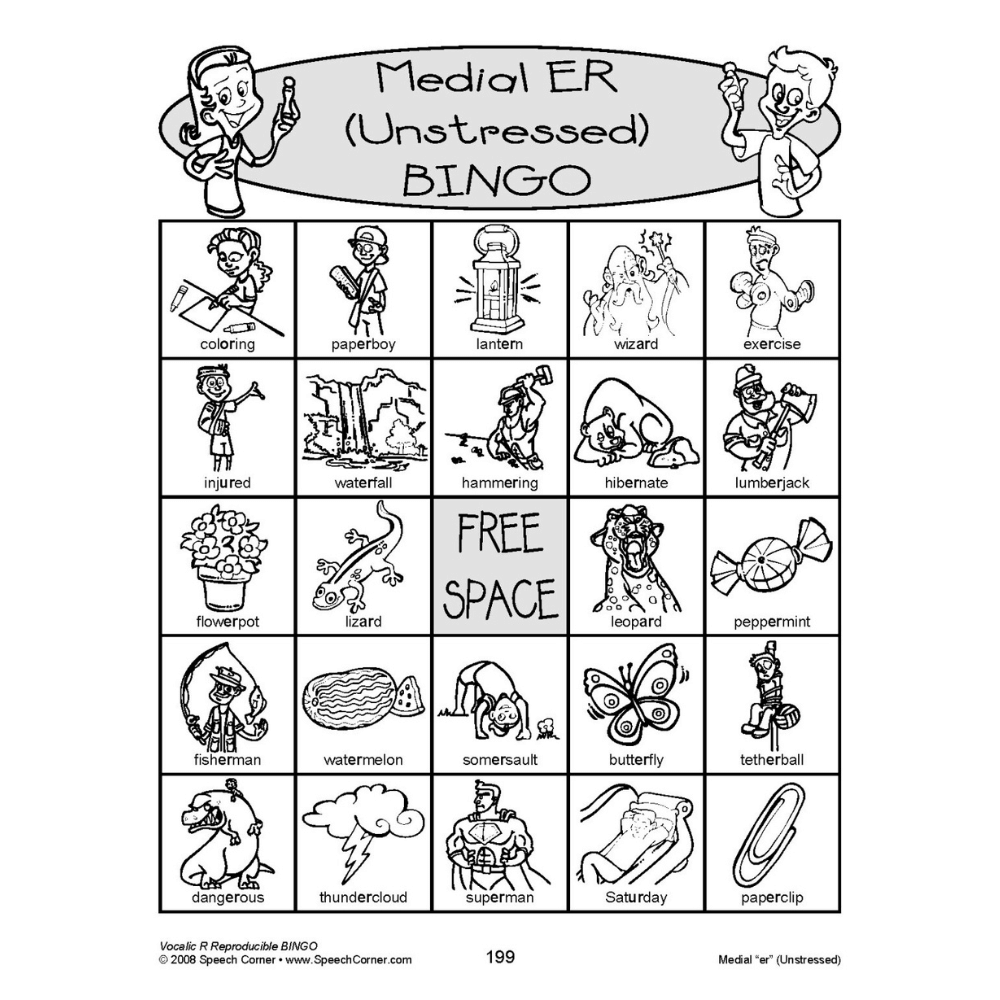 Vocalic R Reproducible Bingo Medial (ER) Unstressed Bingo