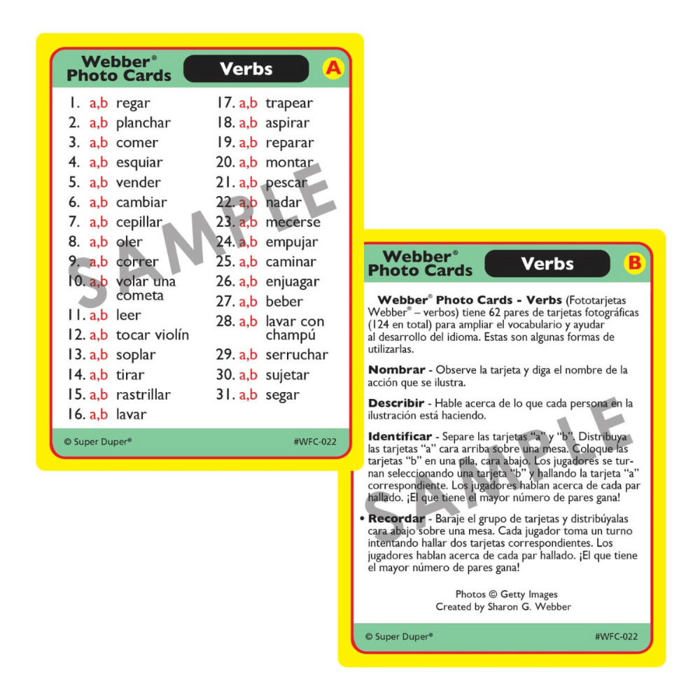 Webber® Photo Cards (Verbs) verb list