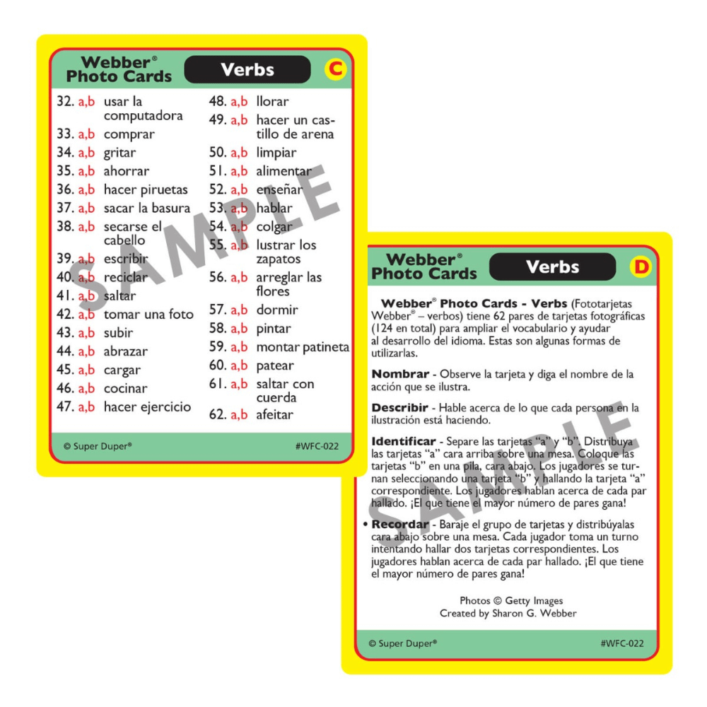 Webber® Photo Cards (Verbs) verb list