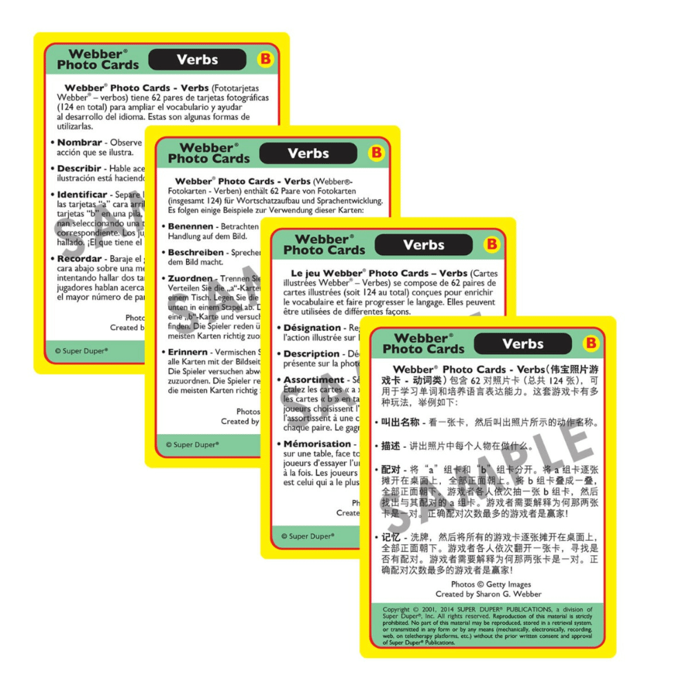 Webber® Photo Cards (Verbs) verb list