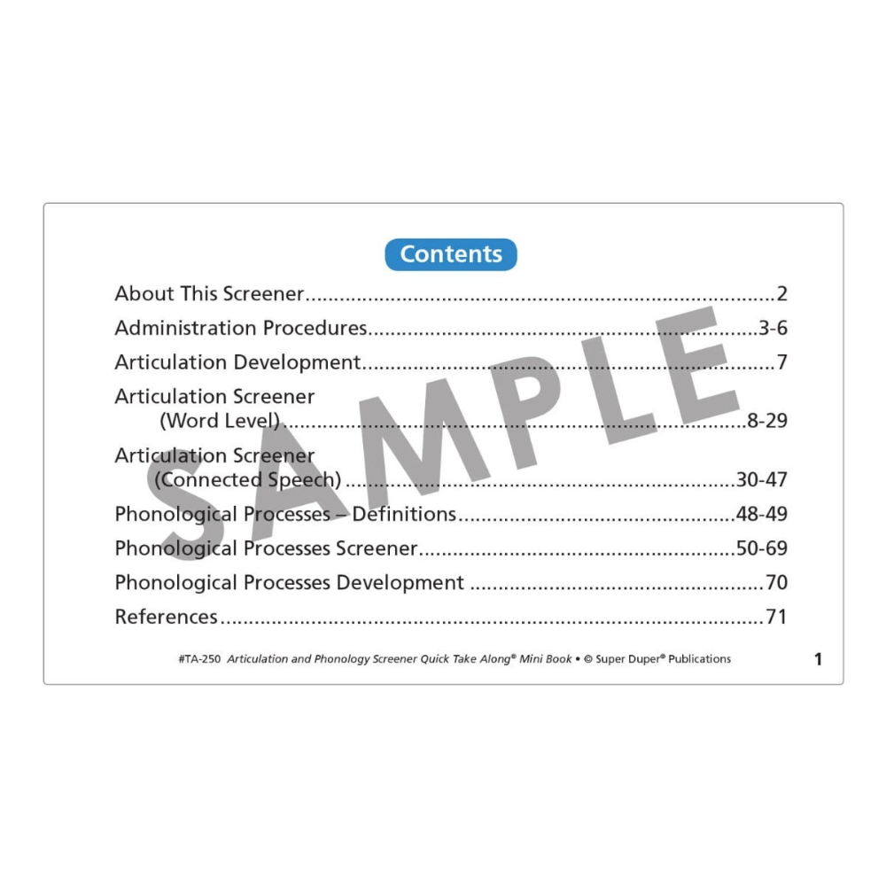 Articulation and Phonology Screener Quick Take Along® Mini-Book