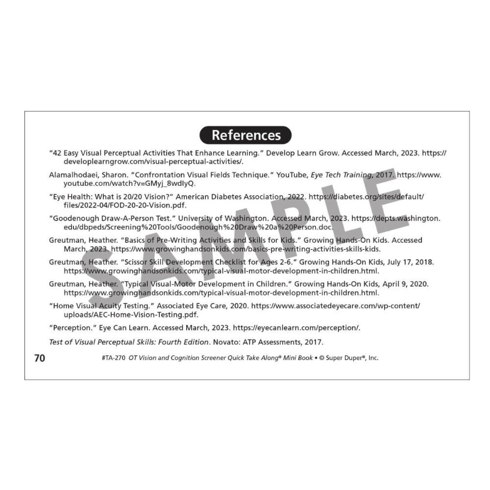 OT Vision & Cognition Screener Quick Take Along® Mini-Book