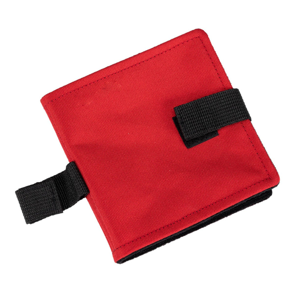 Portable Communication Book with red cover and Velcro strap