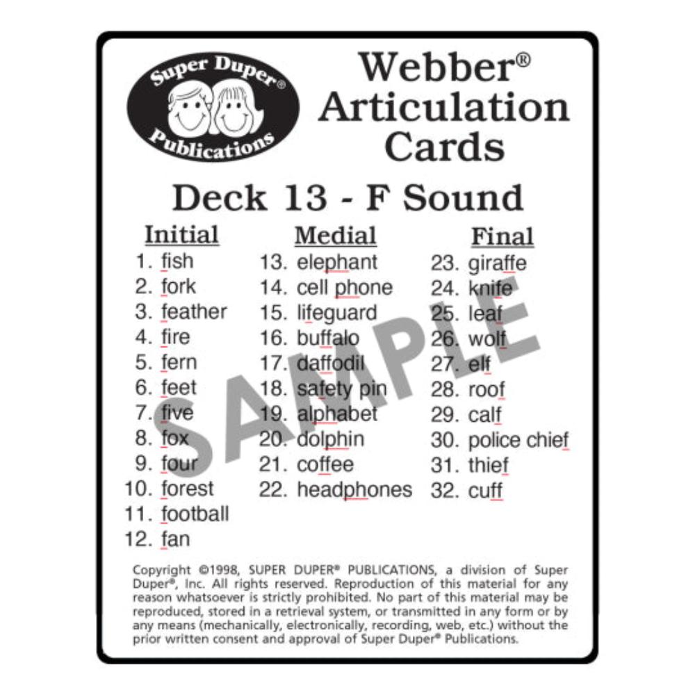 Webber® Articulation Cards (Set 2) (SH, CH, TH, F, V, K, G)