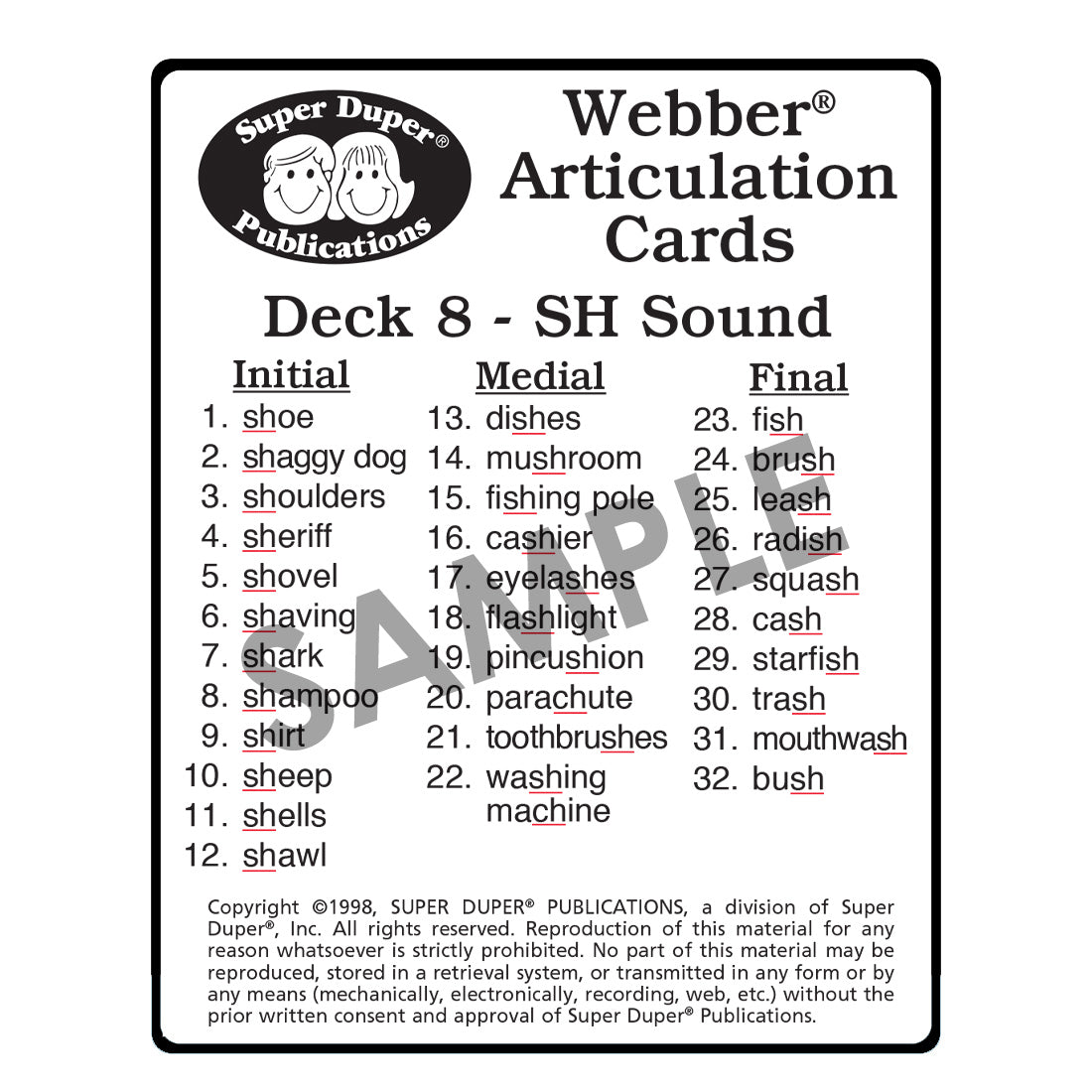 Webber® Articulation Cards (Set 2) (SH, CH, TH, F, V, K, G)