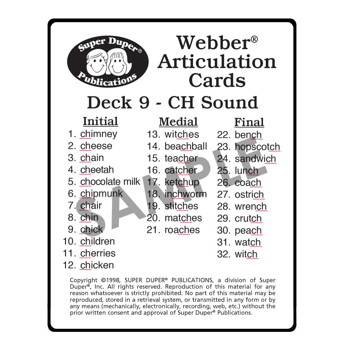 Webber® Articulation Cards (Set 2) (SH, CH, TH, F, V, K, G)