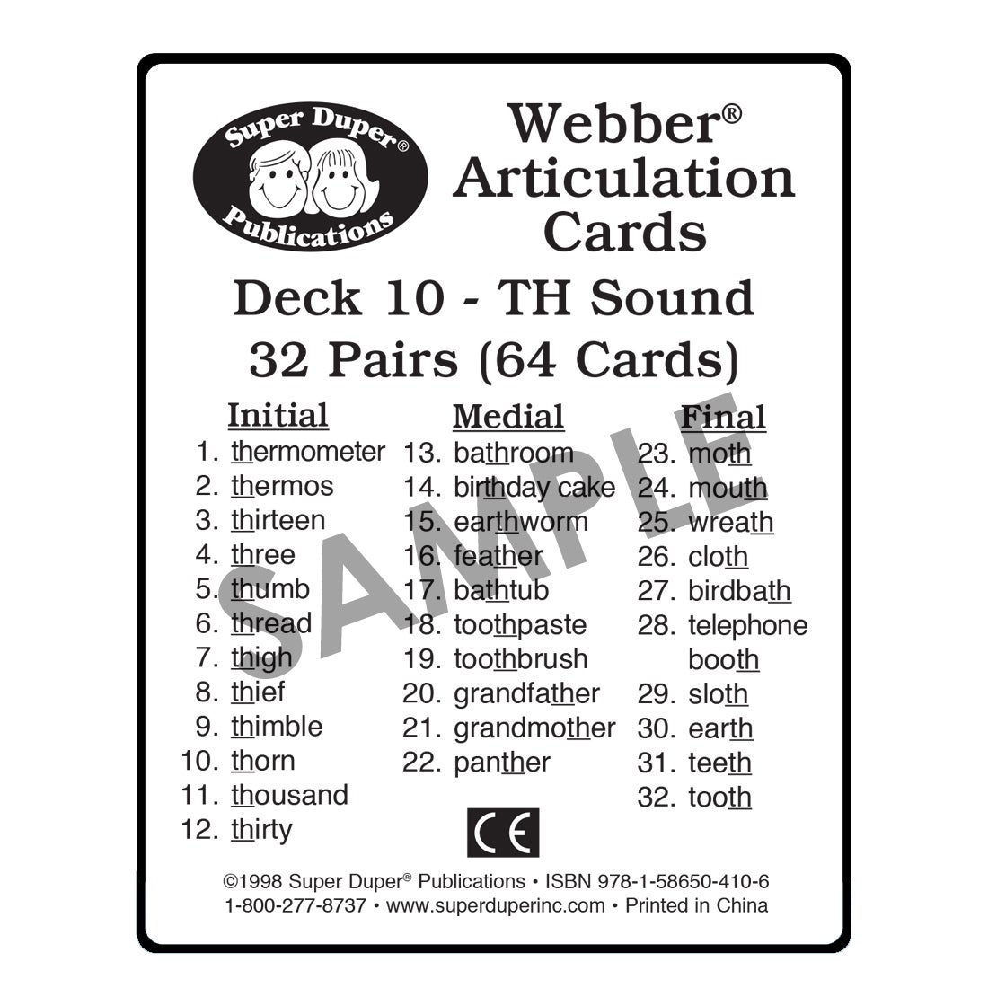 Webber® Articulation Cards (Set 2) (SH, CH, TH, F, V, K, G)