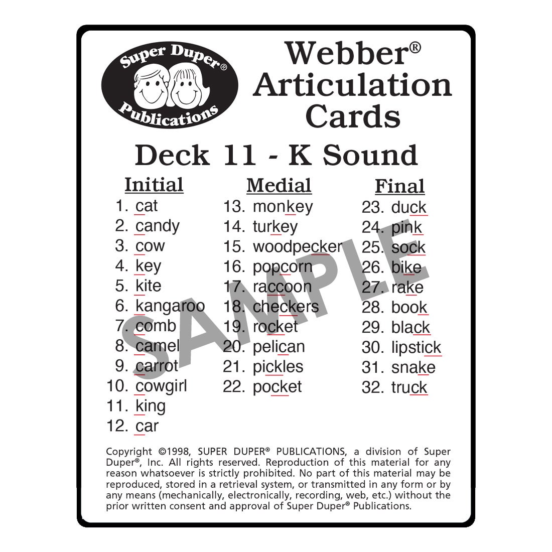 Webber® Articulation Cards (Set 2) (SH, CH, TH, F, V, K, G)
