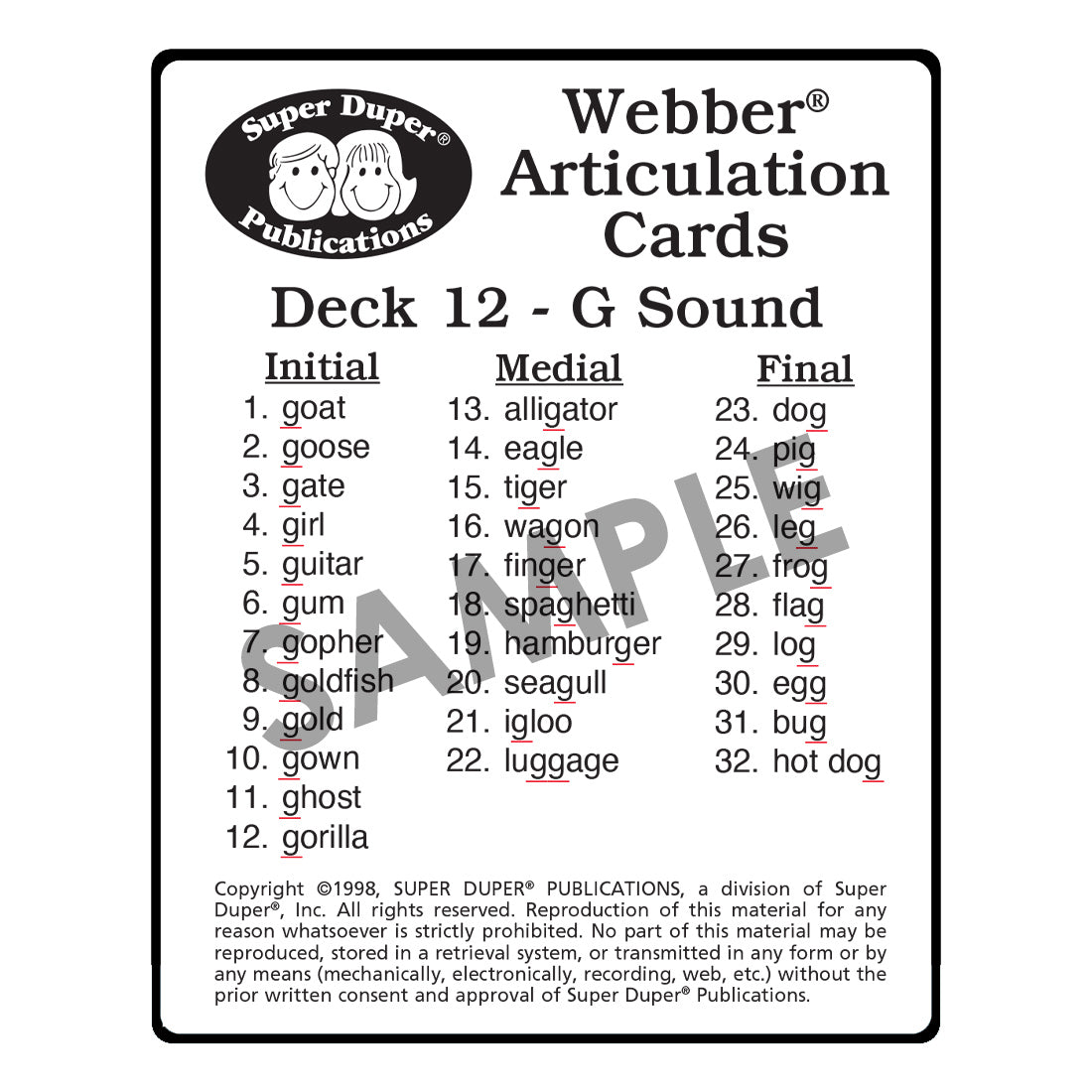 Webber® Articulation Cards (Set 2) (SH, CH, TH, F, V, K, G)