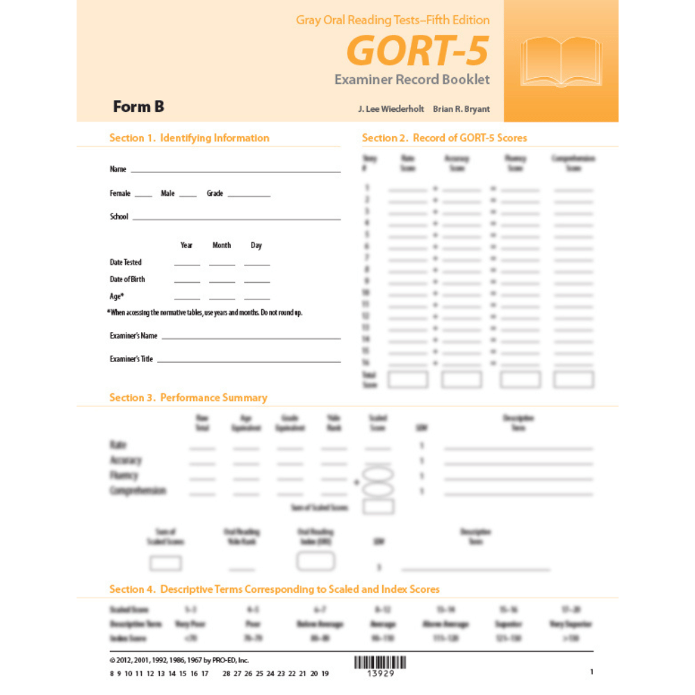 5E-GORT-5 Examiner Record Booklets (Form B)