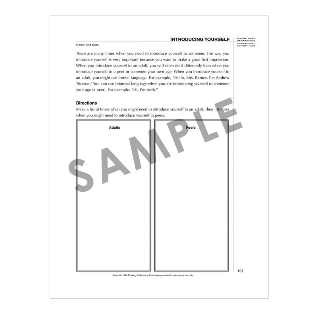 Social Skill Strategies (2nd Edition), Social-Emotional Rating Scale, student form