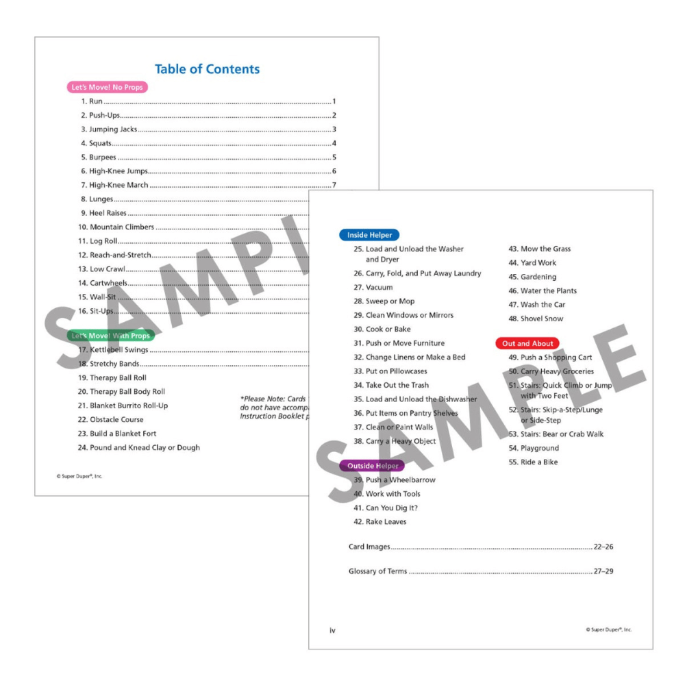 Heavy Work Activities with OTis™ card deck, five color-coded activity categories