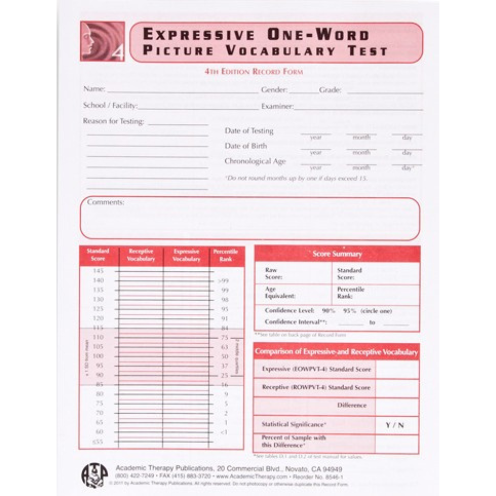 Expressive One Word Picture Vocabulary Test Order Forms Rejuvenate Expressive one word picture vocabulary test order forms rejuvenate