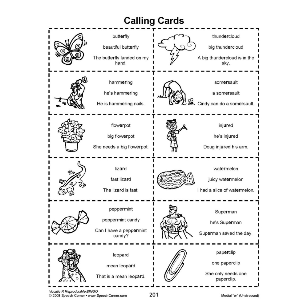 Vocalic R Reproducible Bingo