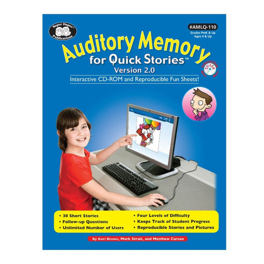 Auditory Memory for Quick Stories Version 2.0 Interactive CD-Rom is a great resource for enhancing recall and cognitive development in children (ages 4  & up).