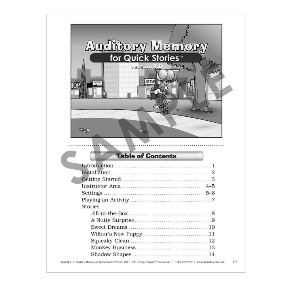 Super Duper Auditory Memory for Short Stories® table of contents