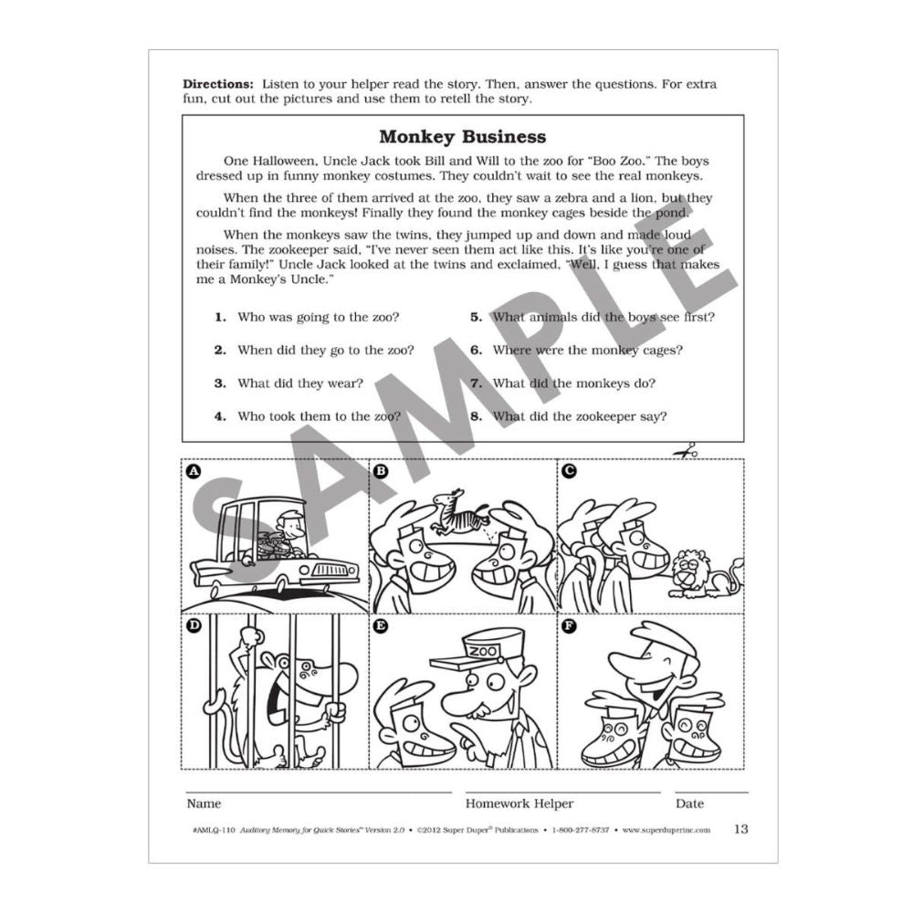 Super Duper Auditory Memory for Short Stories® sample exercise