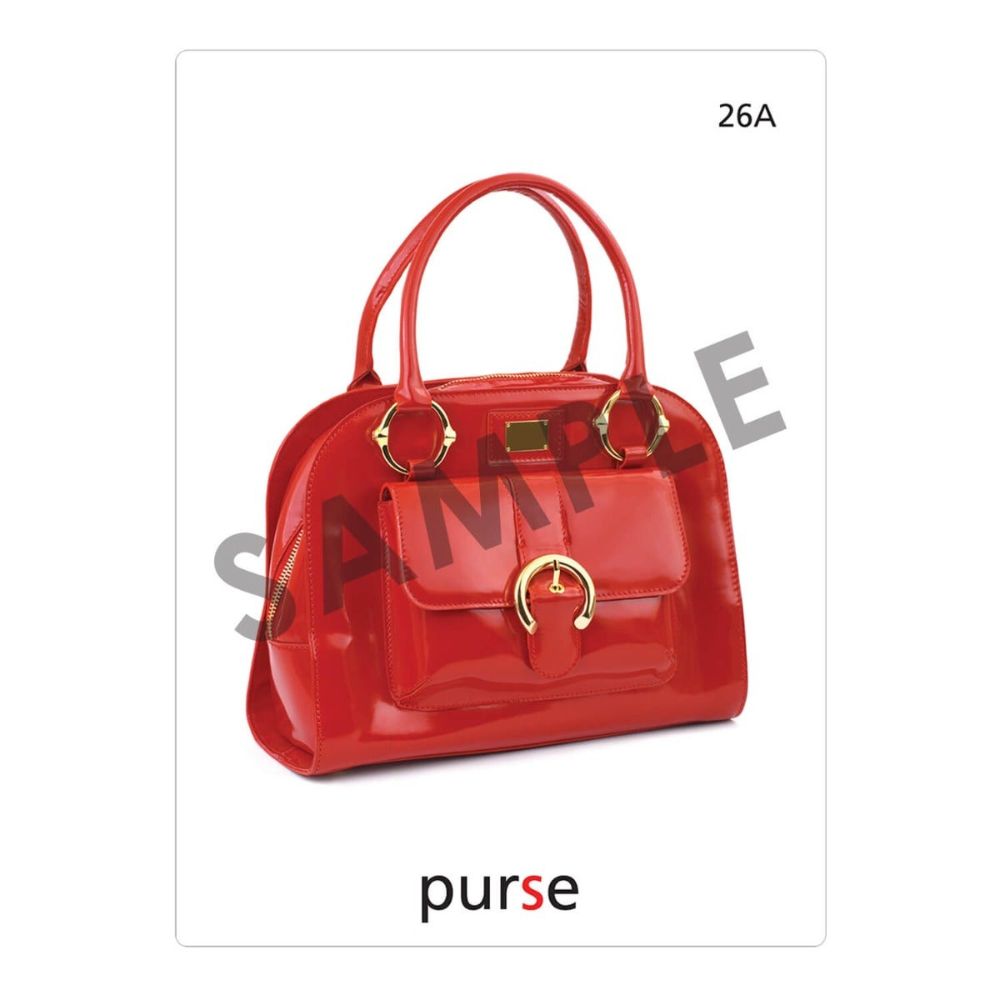 An articulation and language learning resource flashcard with a photo of a purse on it