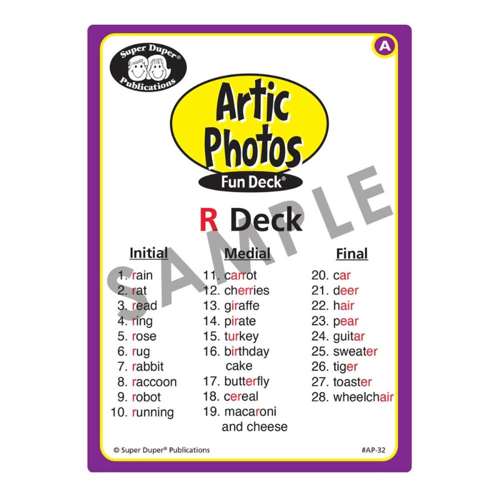 Artic Photos Fun Decks: Set 1 Combo, "R" Deck Initial, Medial, and Final placement guide