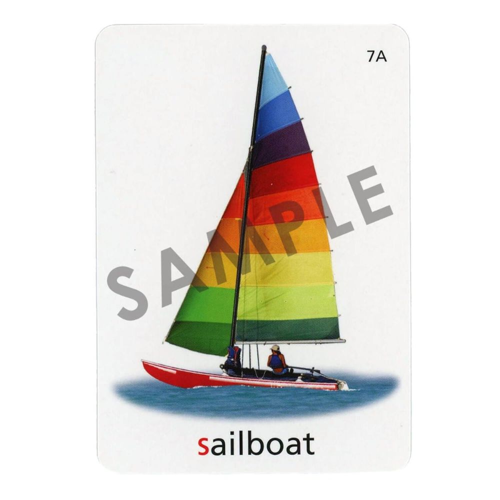 An articulation and language learning resource flashcard with a photo of a sailboat