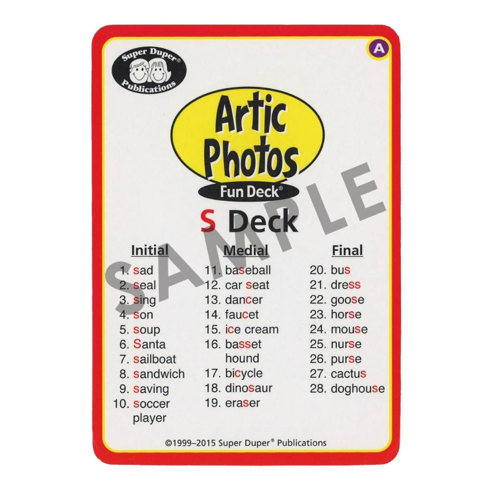 Artic Photos Fun Decks: Set 1 Combo, "S" Deck Initial, Medial, and Final placement guide