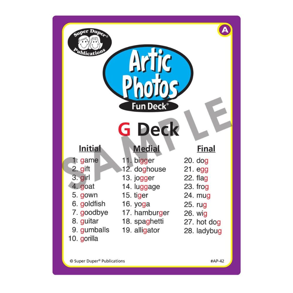 Artic Photos Fun Decks: Set 1 Combo, "G" Deck Initial, Medial, and Final placement guide