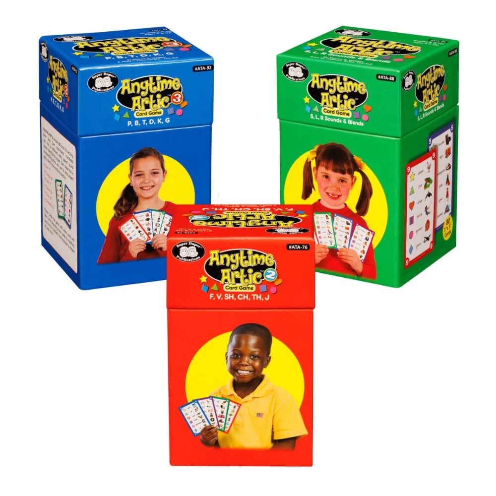 Anytime Artic Combo Set, set of 3 card game decks with shapes and photos to help children improve articulation and language
