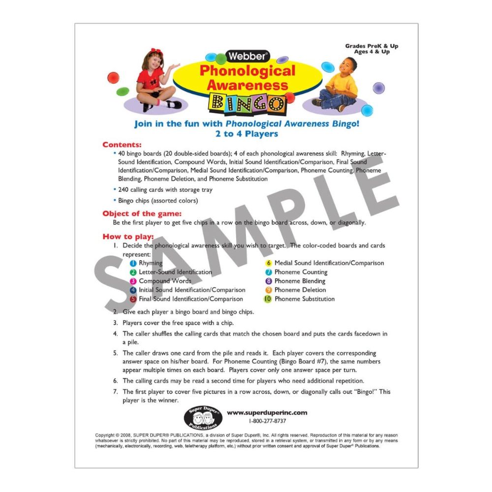 Webber® Phonological Awareness Bingo