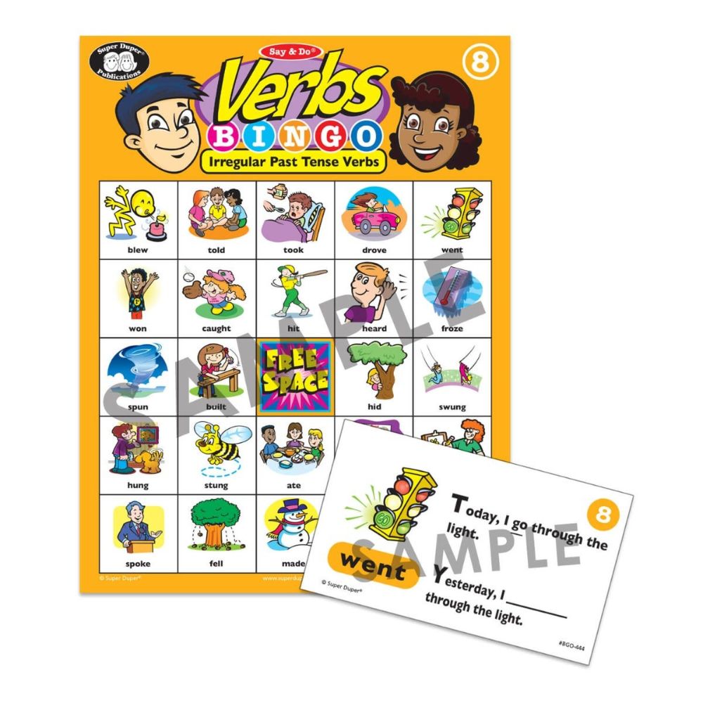 Say & Do® Verbs Bingo Irregular Past Tense Verbs bingo card