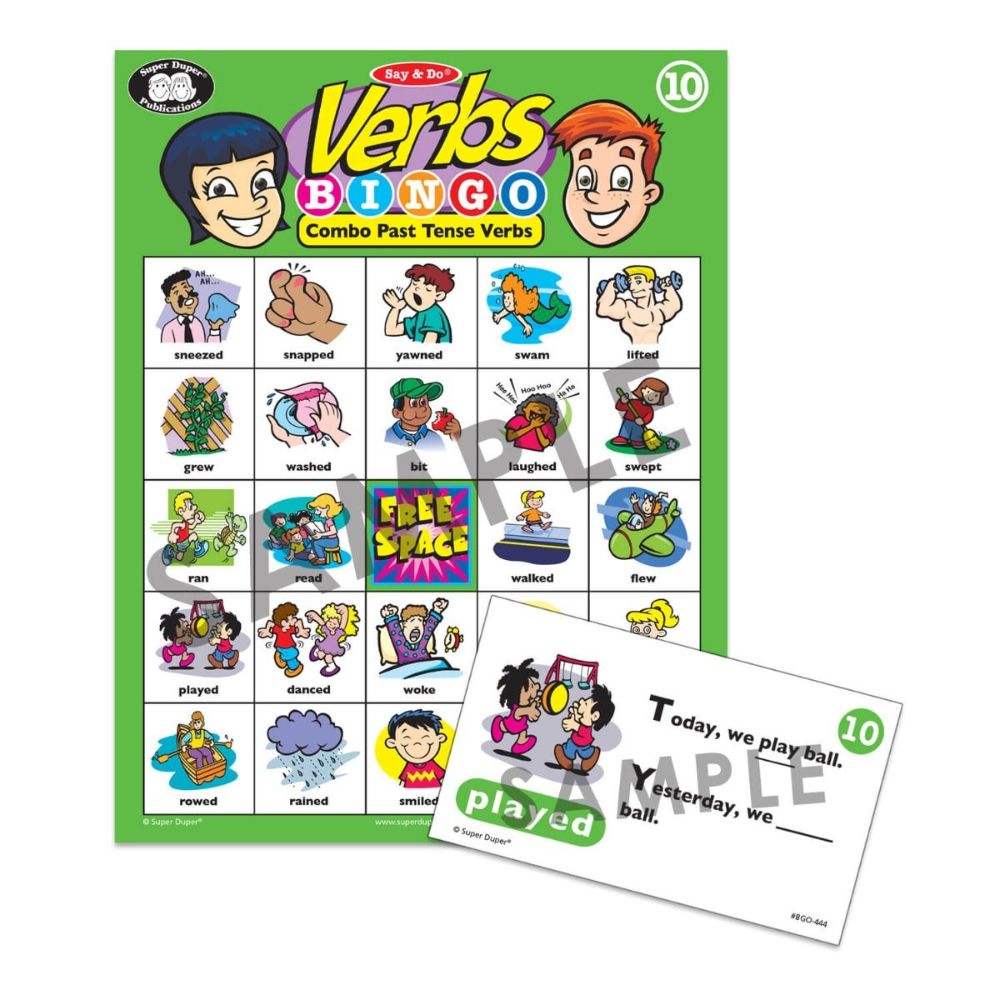 Say & Do® Verbs Bingo Combo Past Tense Verbs bingo card