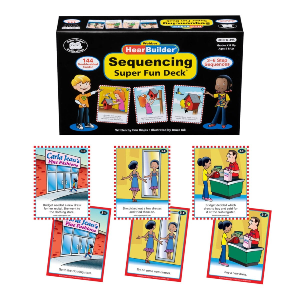 Educational sequencing game set with cards and packaging 