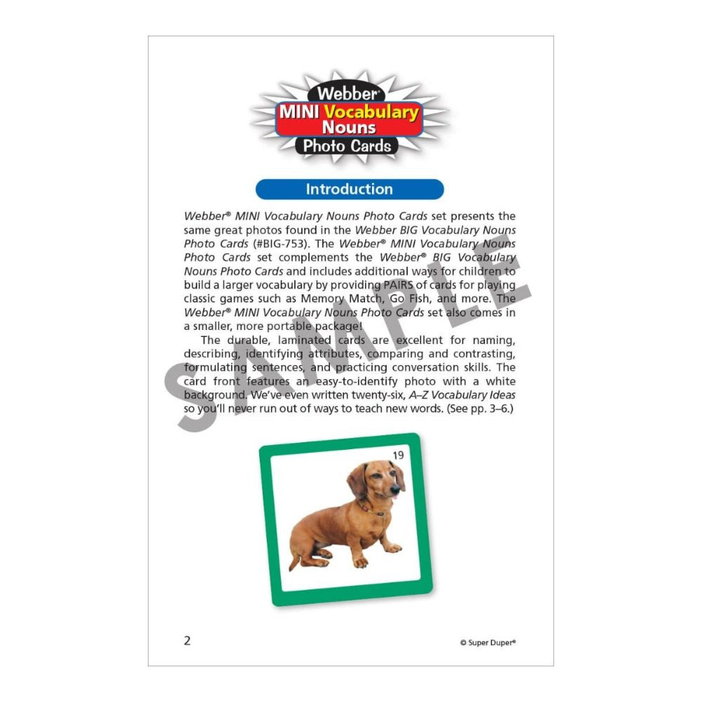 Super Duper Webber® MINI Vocabulary Nouns Photo Cards introduction