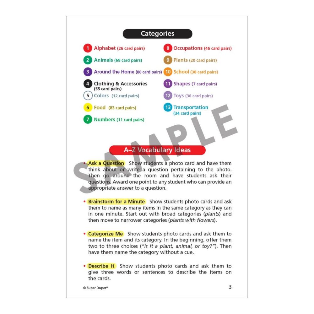 Super Duper Webber® MINI Vocabulary Nouns Photo Cards introduction and vocabulary ideas