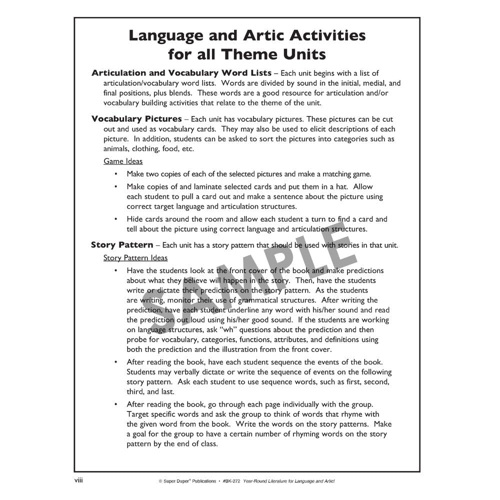 Year-Round Literature Language Worksheets