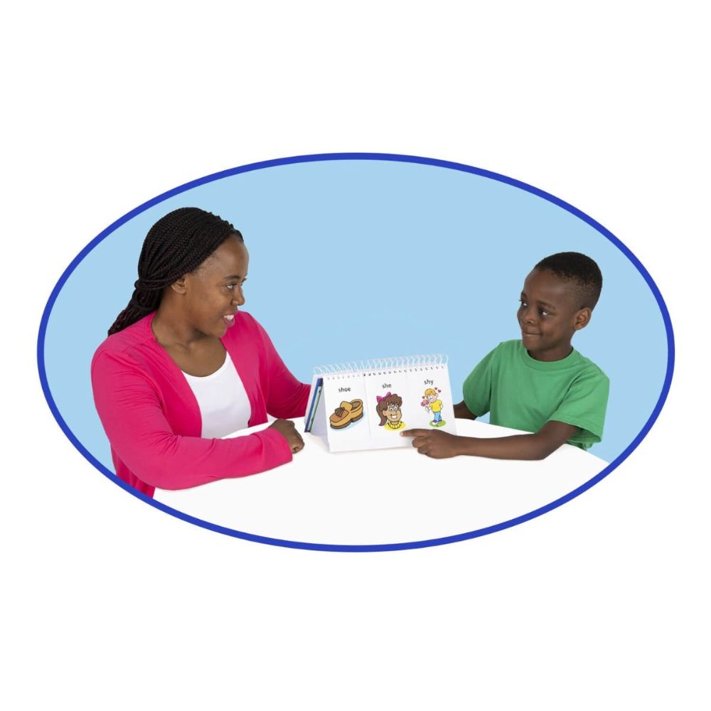 Speech-Language Pathologist (SLP) using the Word FLiPS for Learning Intelligible Production of Speech in a speech therapy session with a student