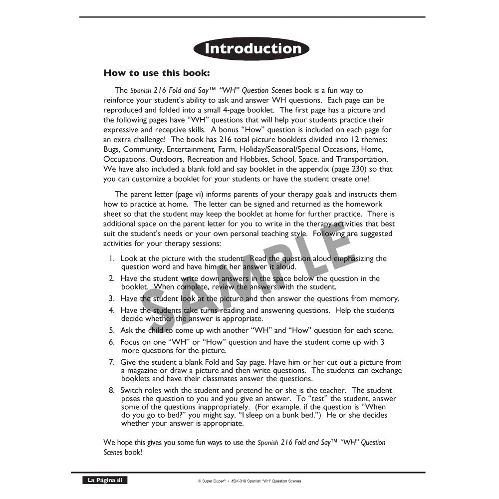 Spanish 216 Fold & Say® "WH" Question Scenes