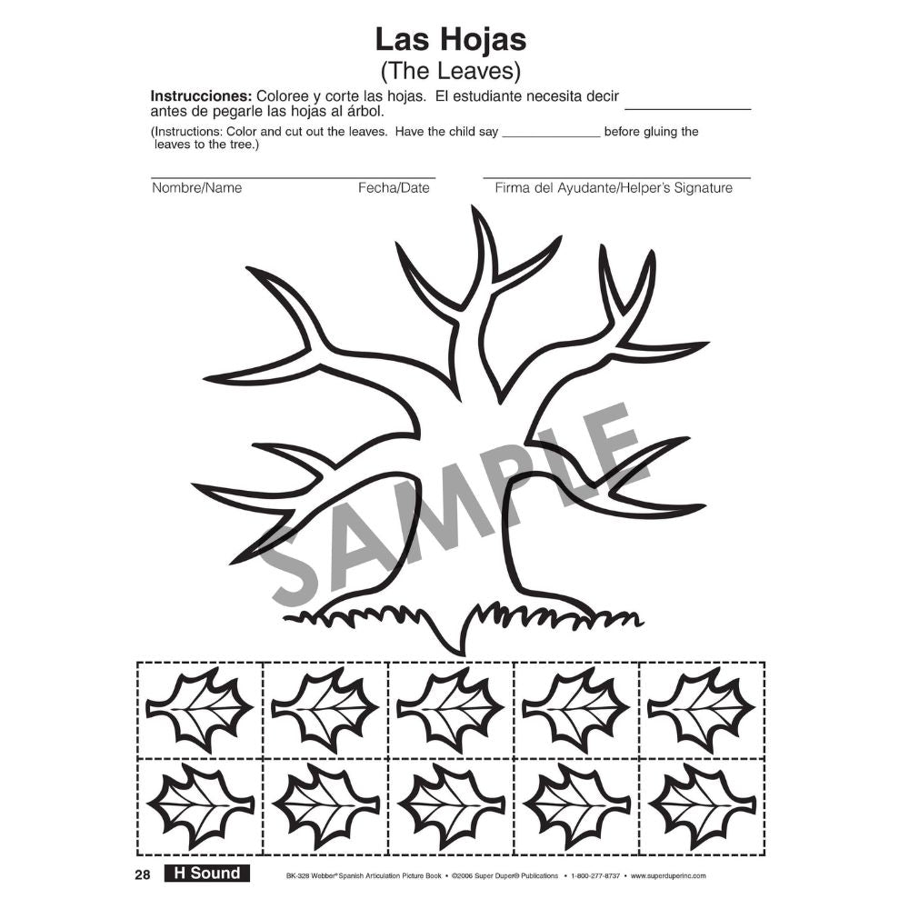 Webber® Spanish Articulation Picture Word Book, Las Hojas (The Leaves) word picture activity