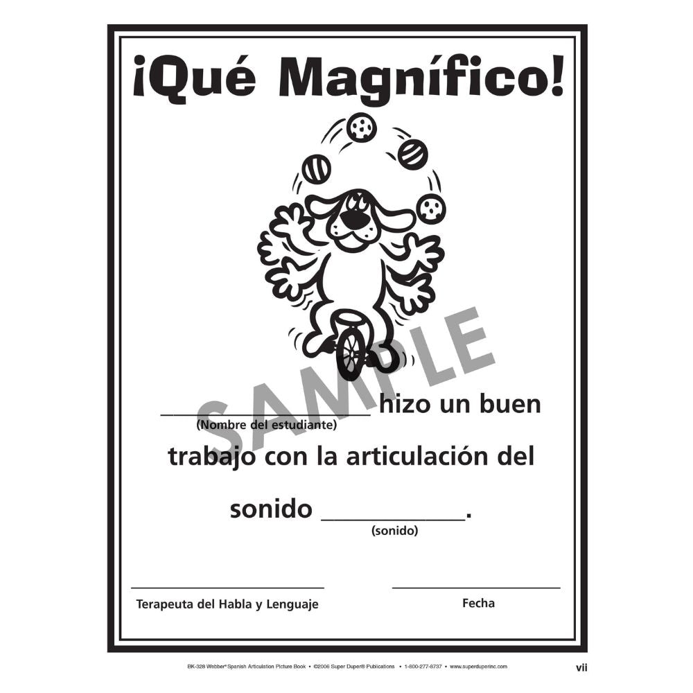 Webber® Spanish Articulation Picture Word Book, sample word picture
